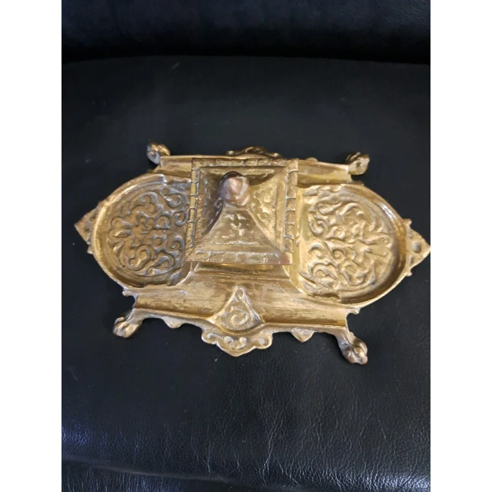 Vintage Brass Metal Ornate Inkwell Made‎ In Japan